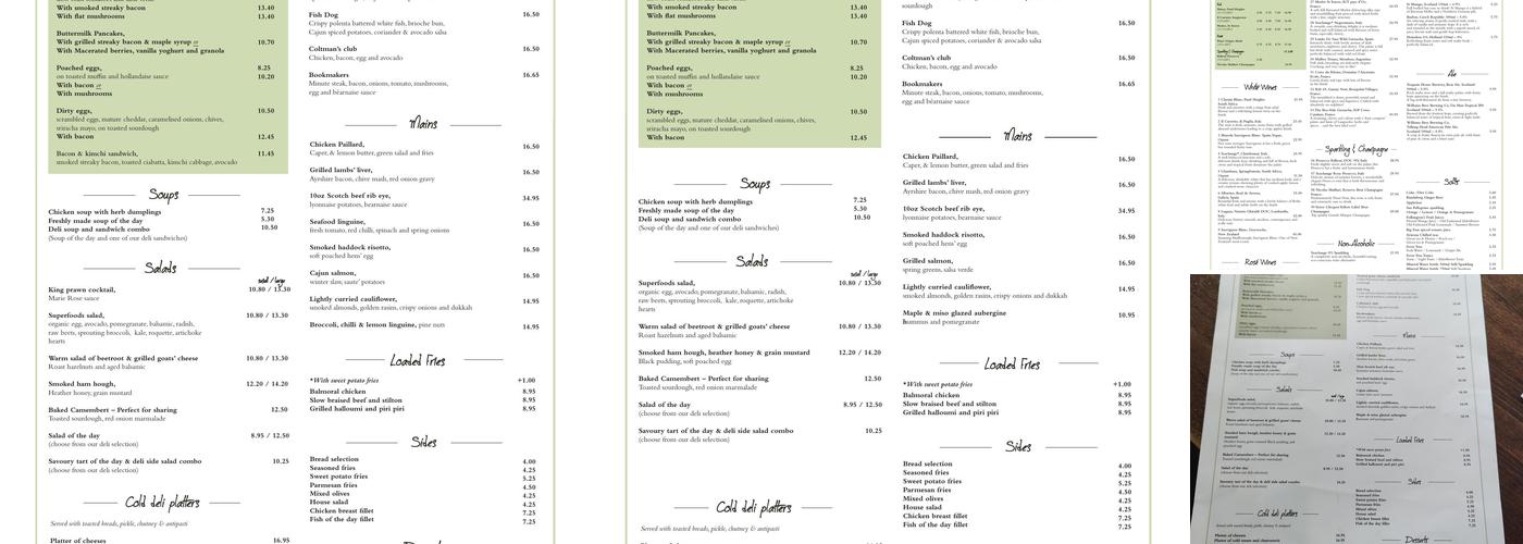 Coltman's Kitchen, Deli & Bar Menu