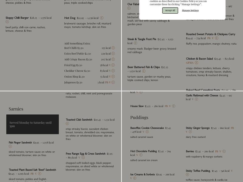 The Hornbrook Inn Menu