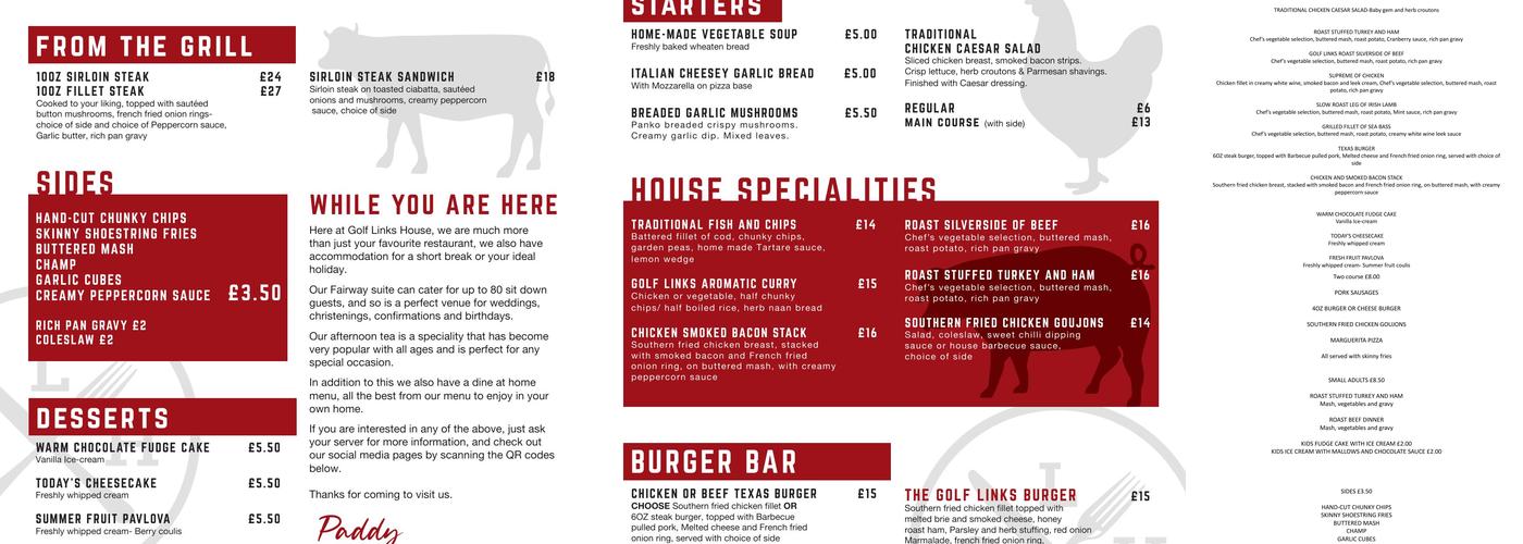 Golf Links House Menu