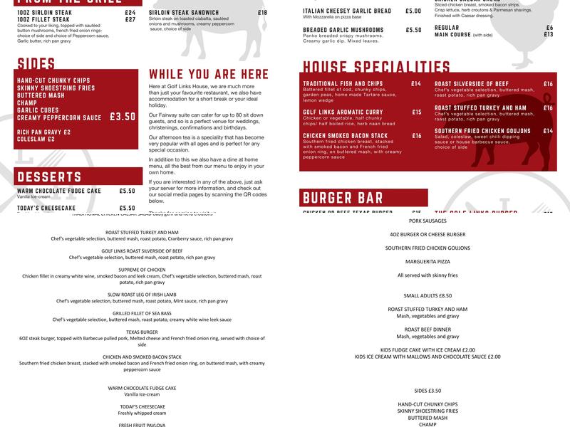 Golf Links House Menu