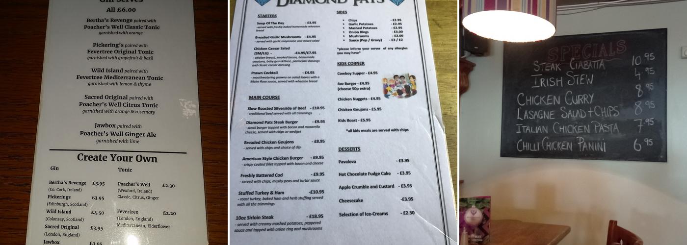 Diamond Pats Menu