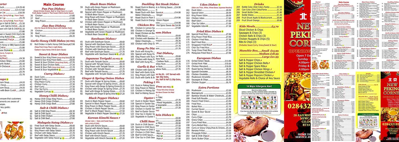 New Peking Corner Menu