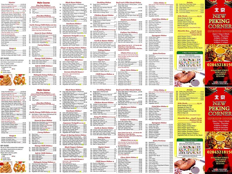 New Peking Corner Menu