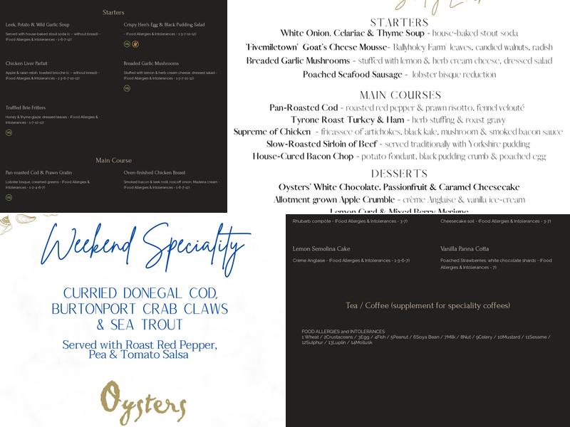 Oysters Restaurant Menu