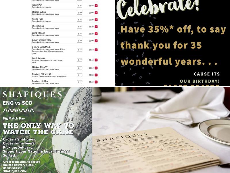 Shafiques (Worthing) Menu