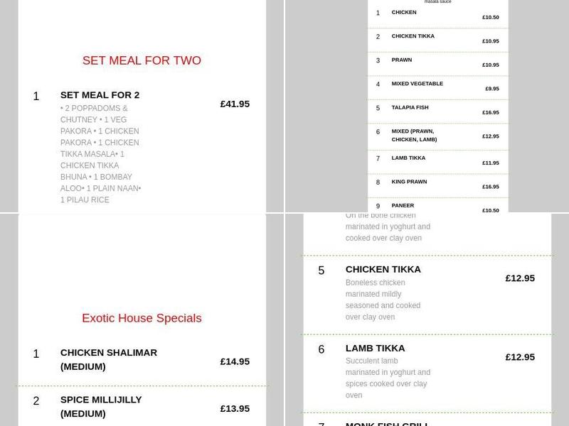 Sylhet Brasserie Menu