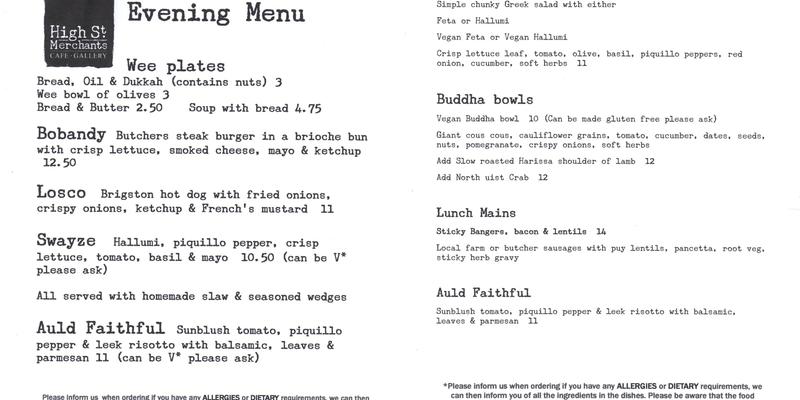 High Street Merchants Menu
