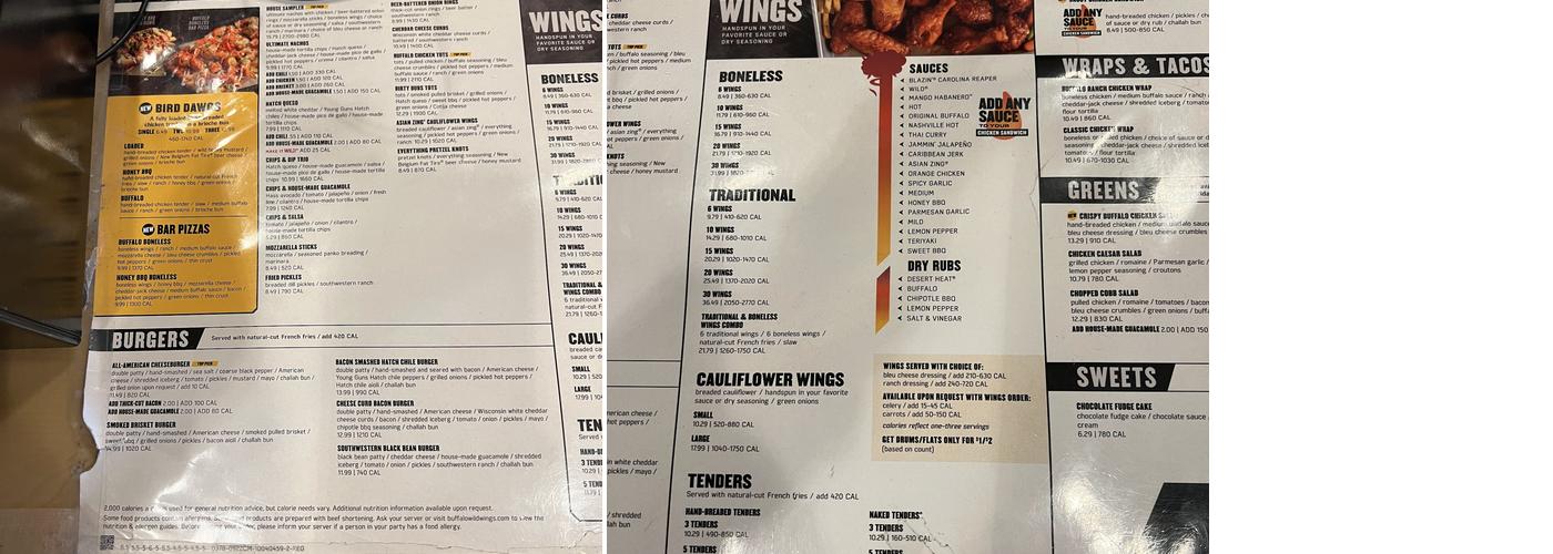 Buffalo Wild Wings Menu