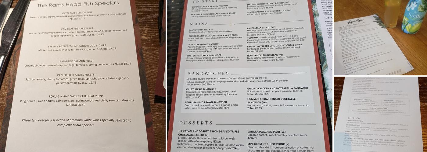 Rams Head Disley Menu