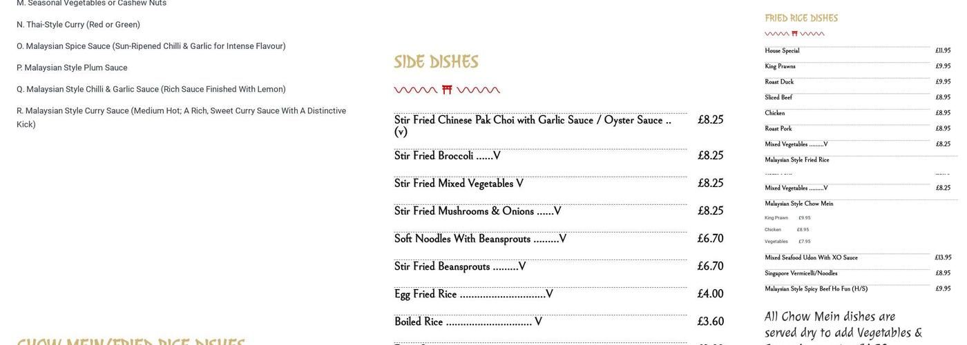 Mr Chong Chinese Restaurant Menu