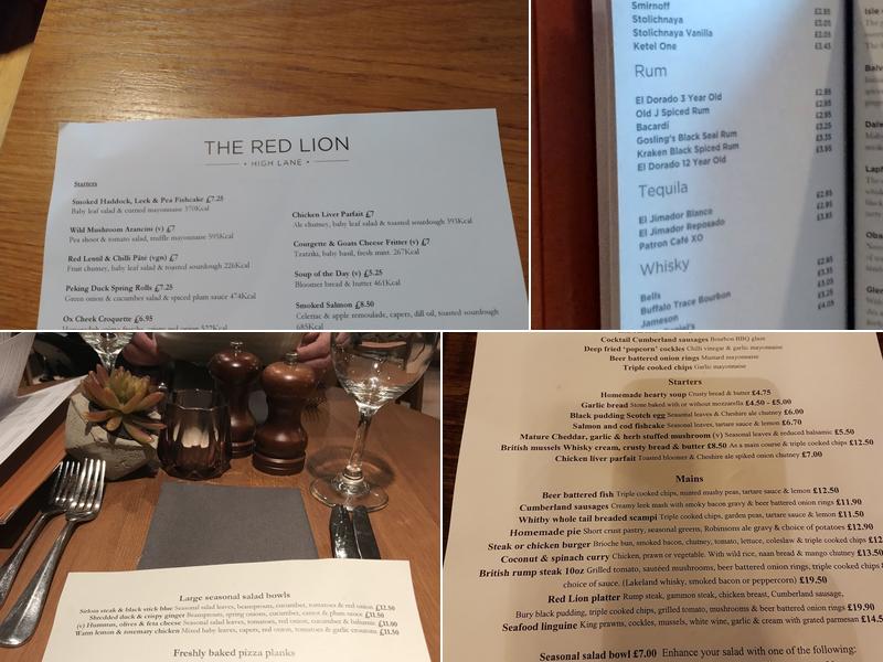 Red Lion, High Lane Menu