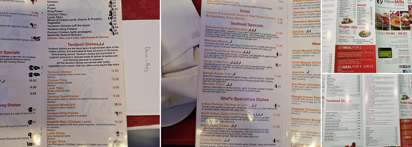 New Mills Cuisine Menu