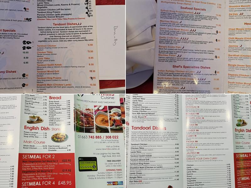 New Mills Cuisine Menu