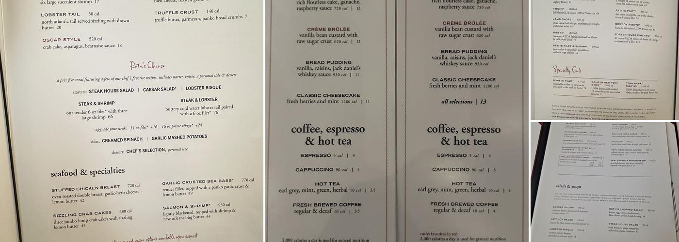 Ruth's Chris Steak House Menu