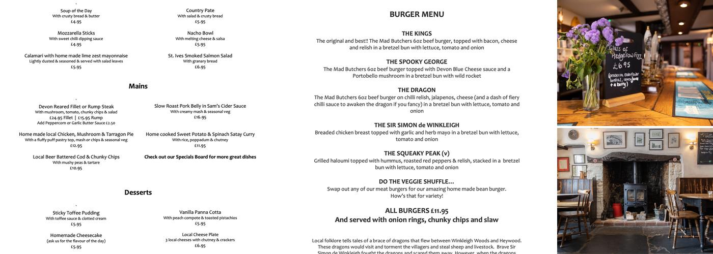 The Kings Arms Menu