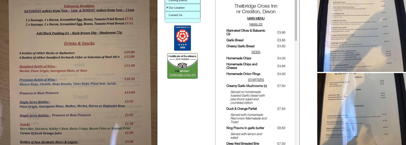 Thelbridge Cross Inn Menu