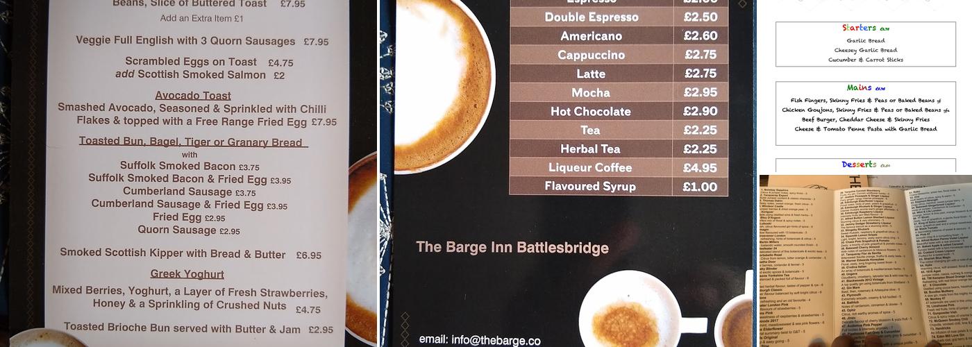 The Barge Inn Menu