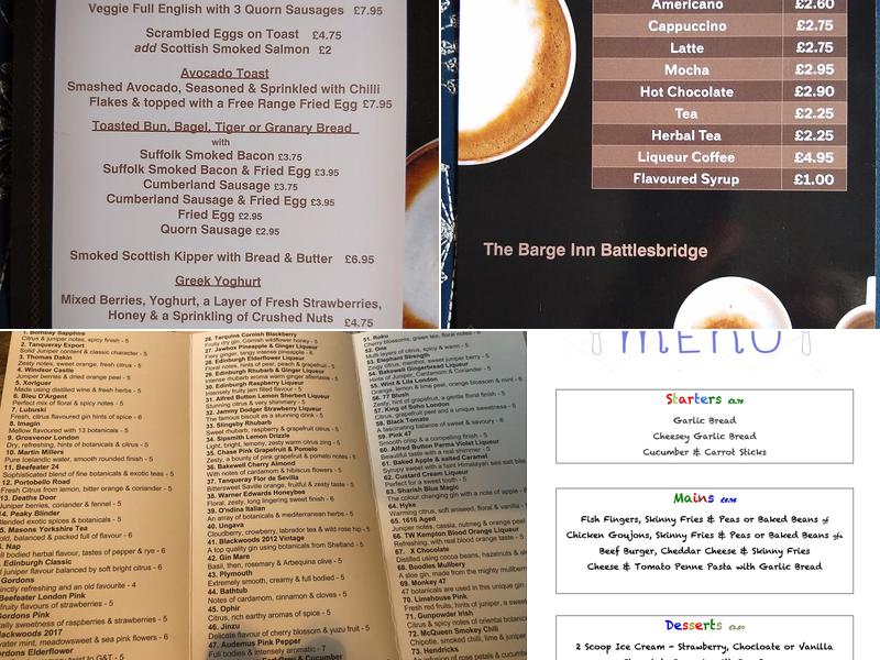 The Barge Inn Menu