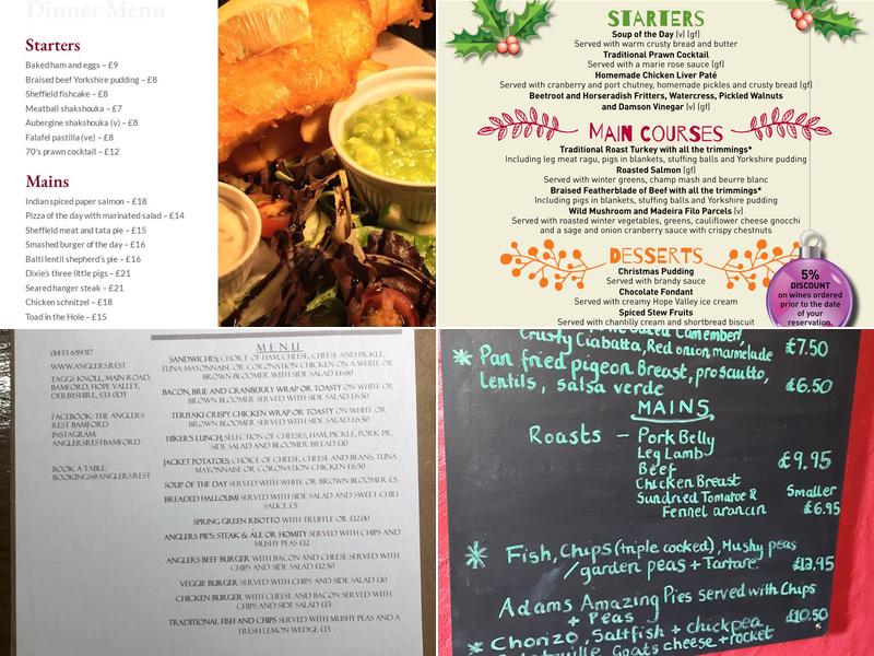 The Anglers Rest, Bamford Menu