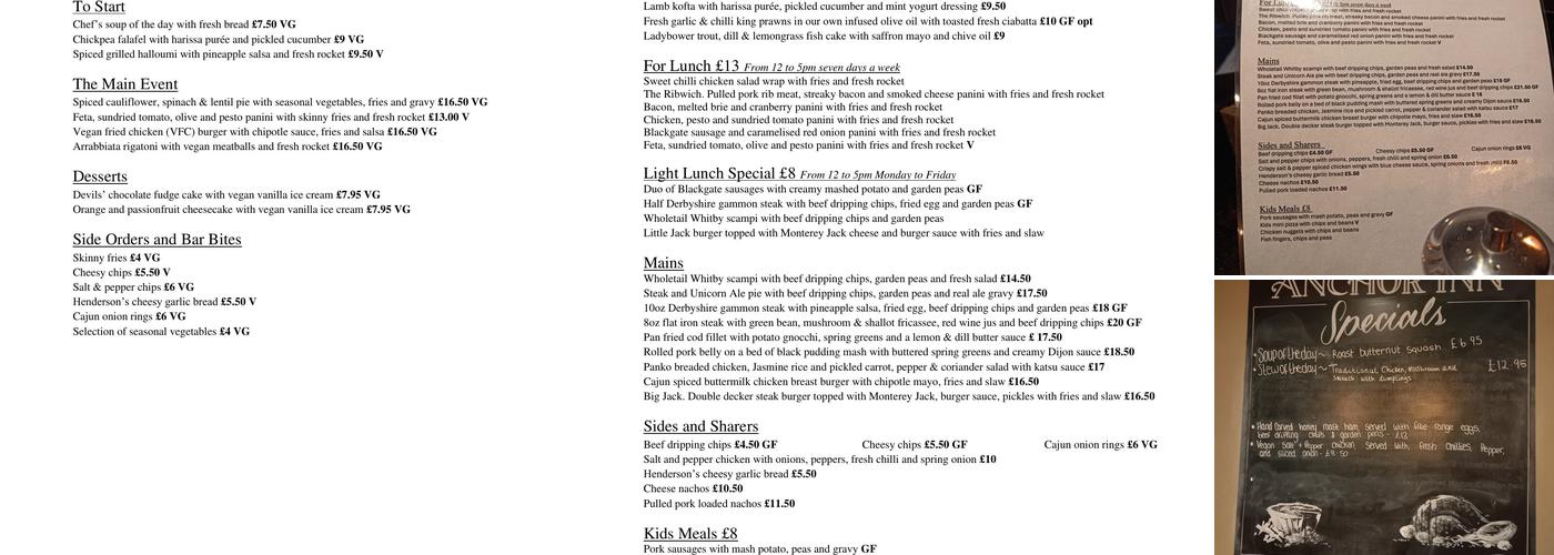 The Anchor Inn Menu