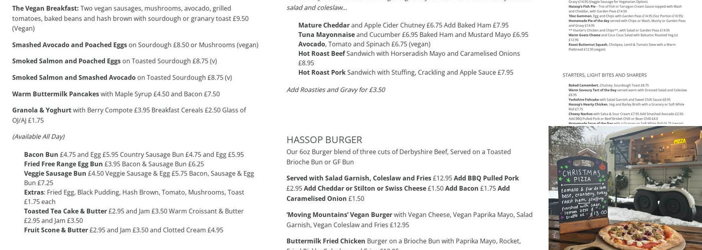 Hassop Station Cafe and Monsal Trail Cycle Hire Menu