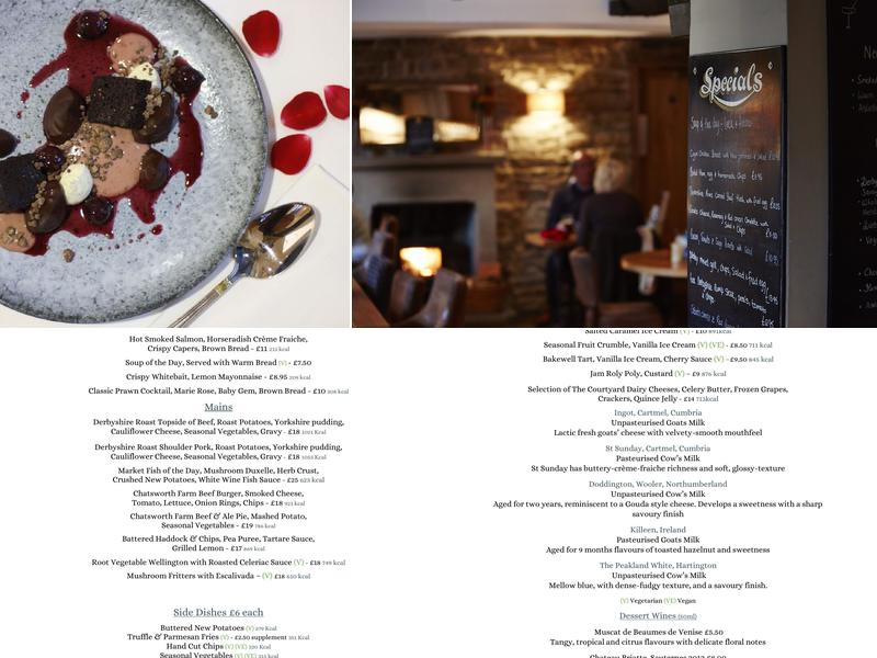 The Devonshire Arms at Pilsley Menu