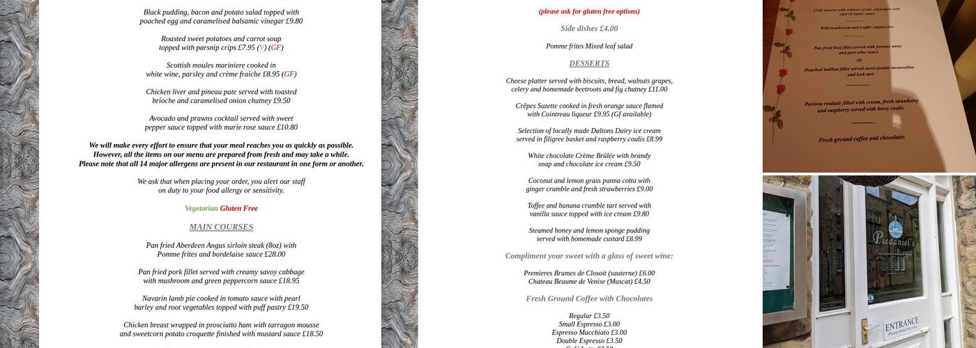 Piedaniel's Menu