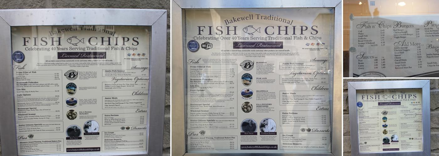 Bakewell Fish & Chips Menu