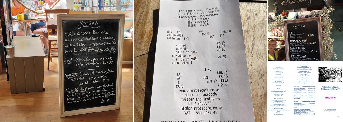 Primrose Cafe Menu
