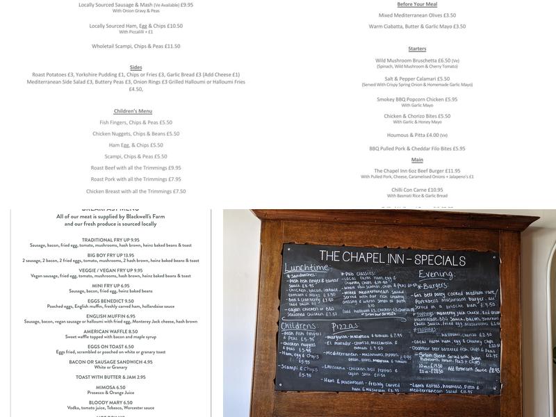 The Chapel Inn Menu