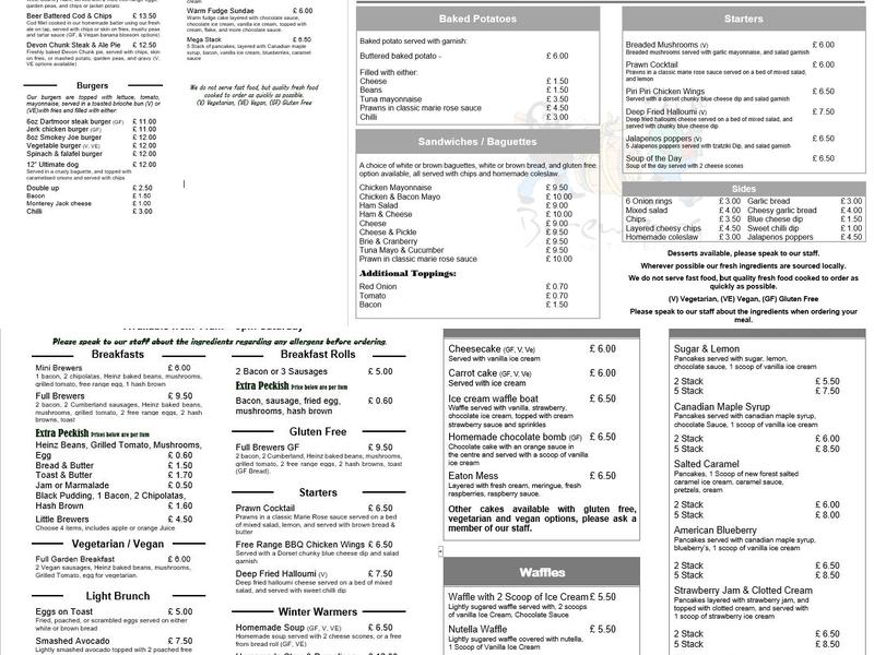Ye Olde Two Brewers Menu