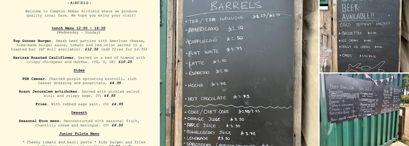 Compton Abbas Airfield Menu