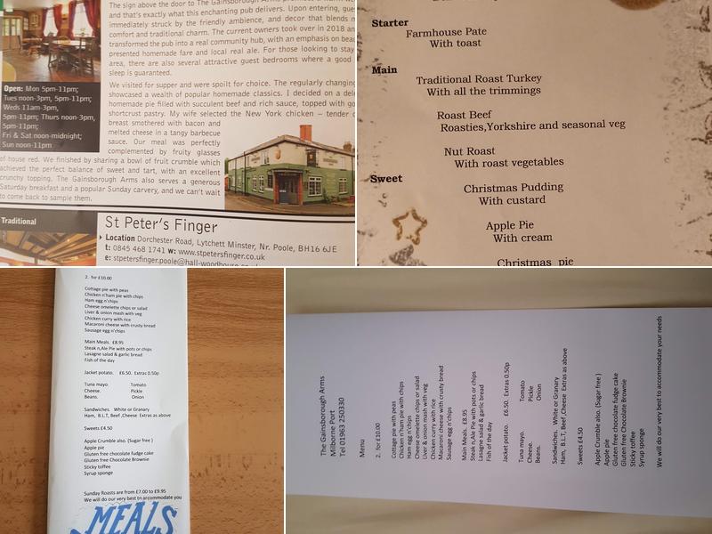 The Gainsborough Arms Menu