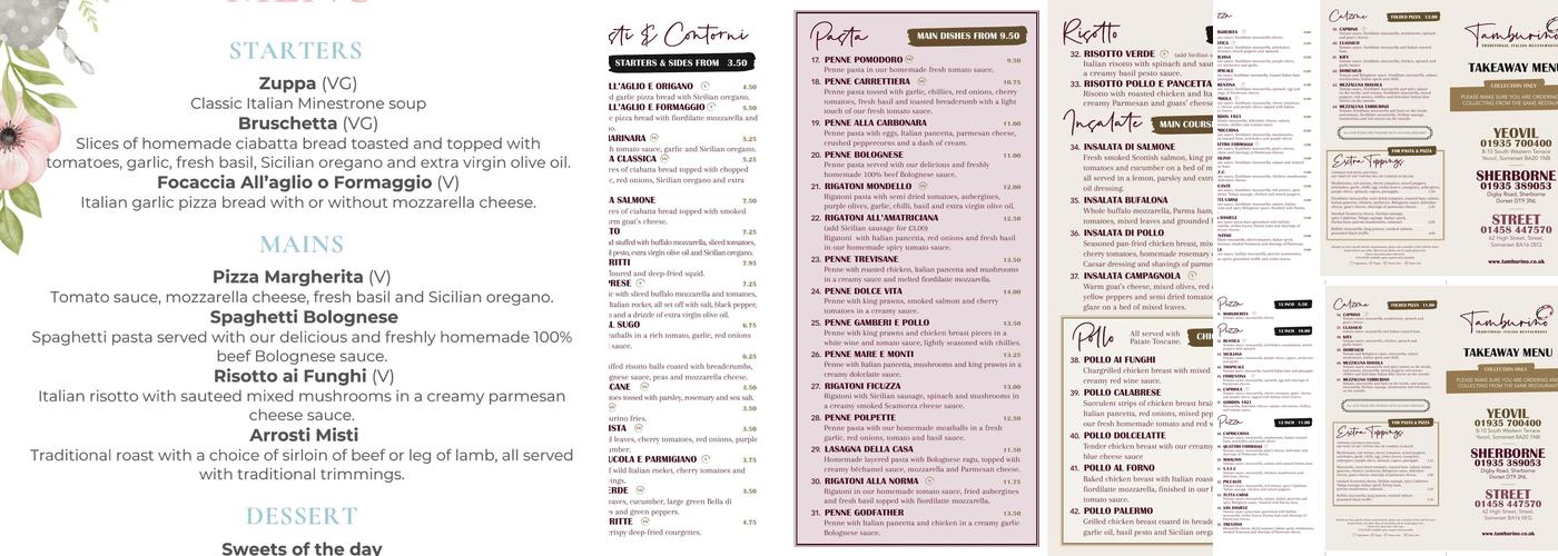 Tamburino Gold Menu