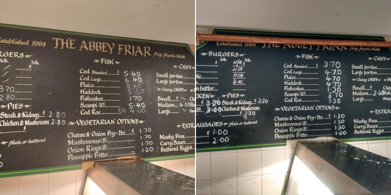 The Abbey Friar Menu