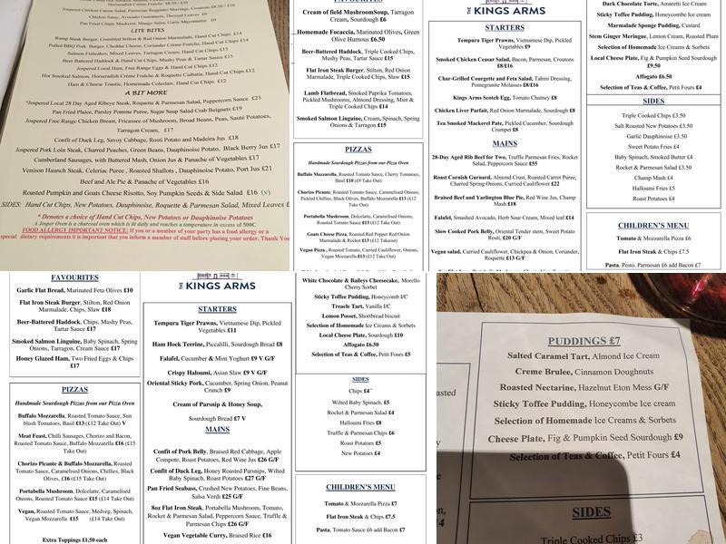 The Kings Arms Charlton Horethorne Menu