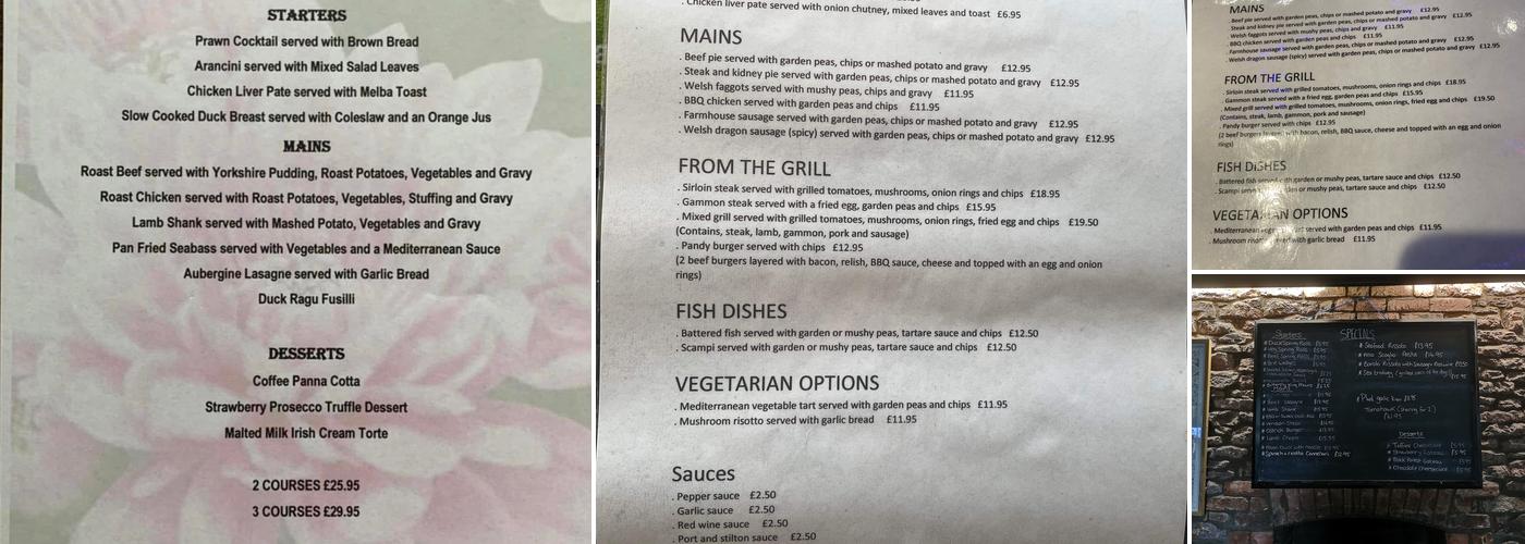 The Old Pandy Inn & Black Mountain bunkhouse Menu