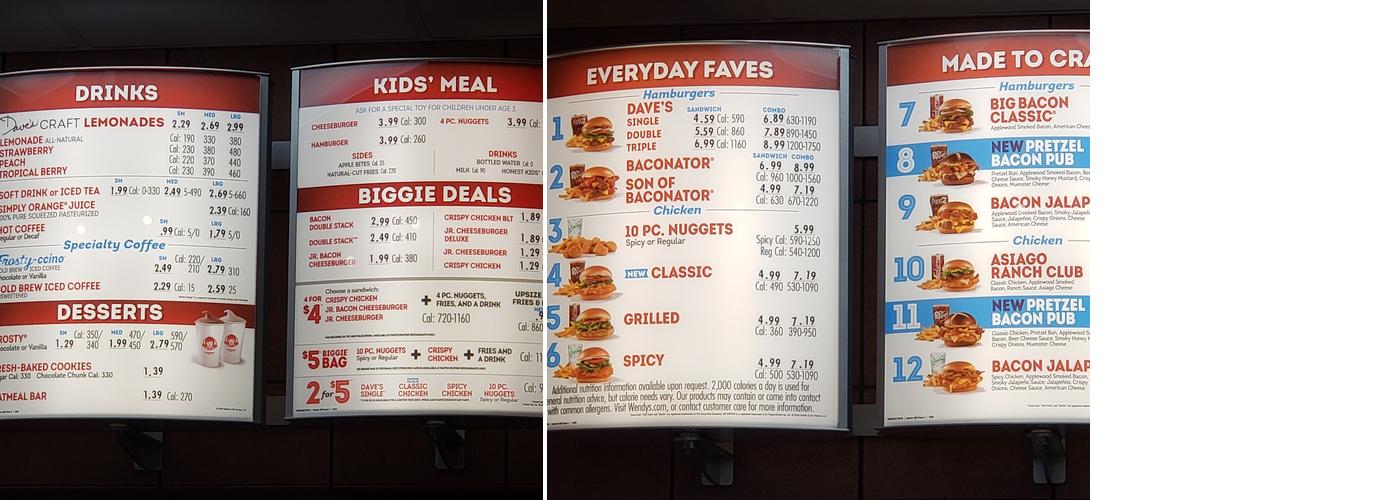 Wendy's Menu