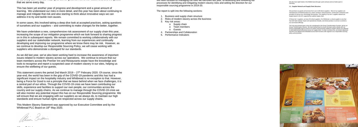 Premier Inn Abergavenny hotel Menu