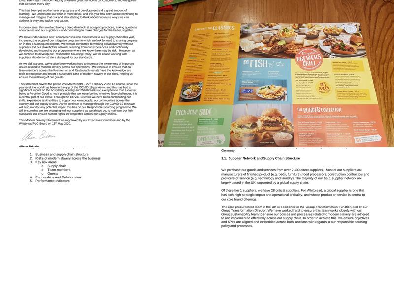 Premier Inn Abergavenny hotel Menu