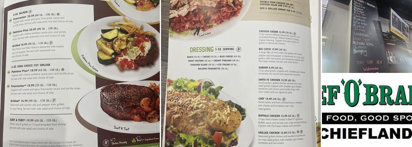 Beef 'O' Brady's Menu