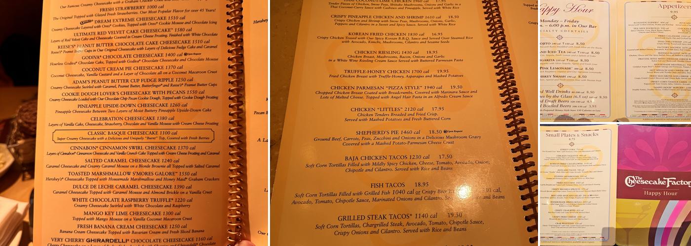 The Cheesecake Factory Menu