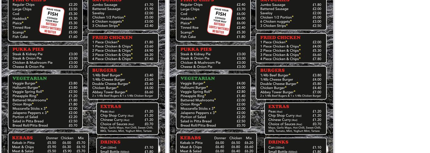 Newlands Fish Bar Menu