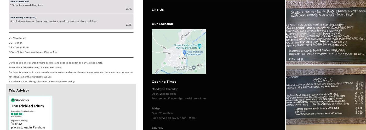 The Pickled Plum Pub Menu