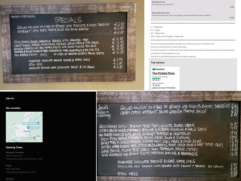 The Pickled Plum Pub Menu