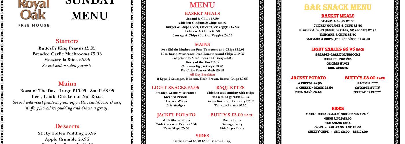 The Royal Oak Menu