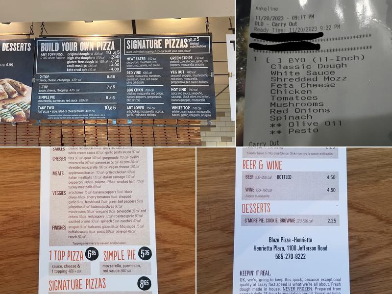 Blaze Pizza Menu