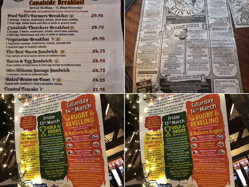 Owd Nells Canalside Tavern Menu