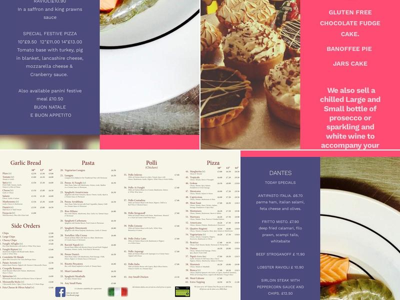 Dantes Italian Takeaway Menu