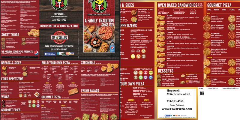 Fox's Pizza Hopewell Menu